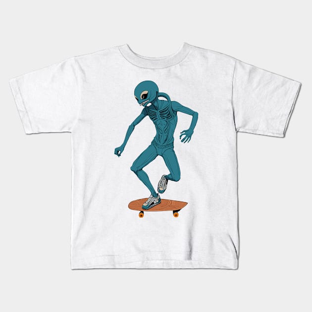 Skater from Outer Space Kids T-Shirt by Funky Edge Underground